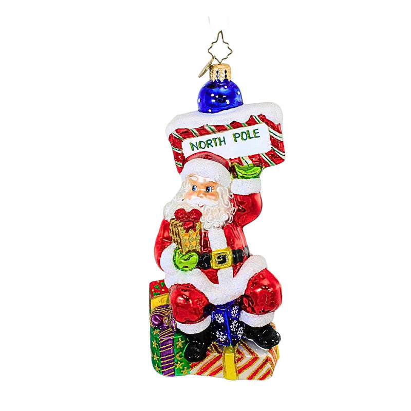 Christopher Radko Polar Present Pole Blown Glass Ornament Christmas Santa (9015)