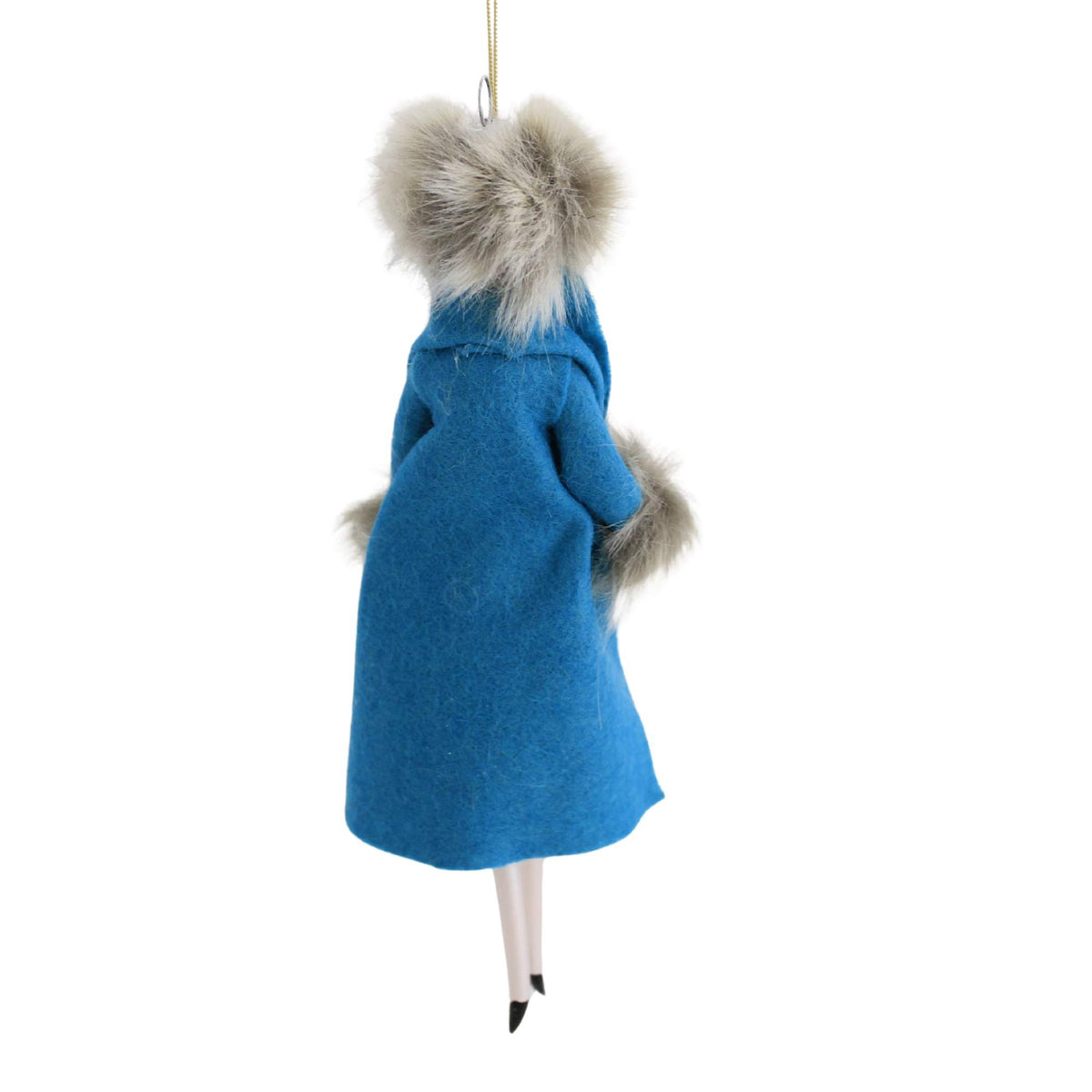 De Carlini Italian Ornaments Kate Helen In Blue Coat With Fur Trim - - SBKGifts.com