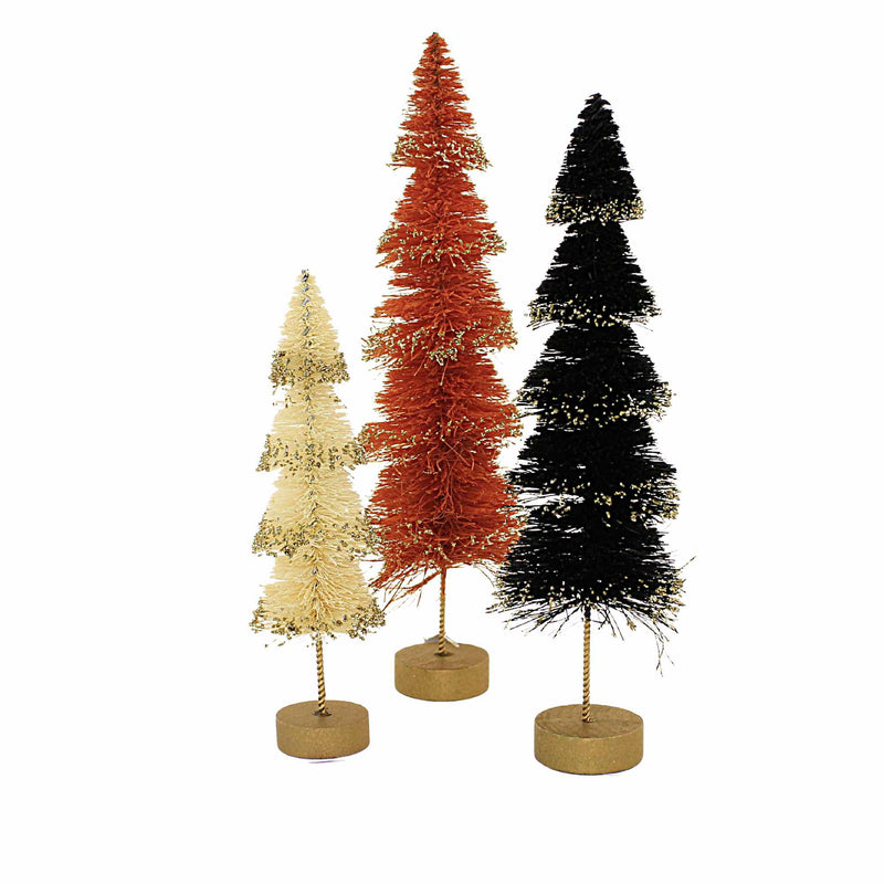 Bethany Lowe Halloween Layered Bottle Brush Trees - Three Trees 9.0 Inch, Sisal - Wooden Base Layers Tipped In Glitter Lc2401 (Betlc2401)