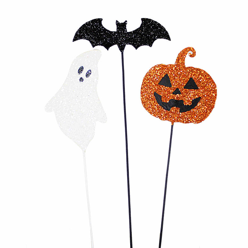 Bethany Lowe Pumpkin Ghost Bat Floral Picks - Three Floral Picks 15.0 Inch, Metal - Halloween Tree Pc Set Tf224345 (Bettf224345)