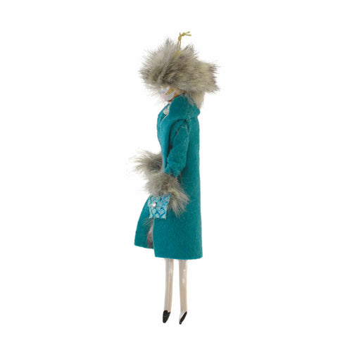 De Carlini Italian Ornaments Kate Helen In Blue Coat With Fur Trim - - SBKGifts.com