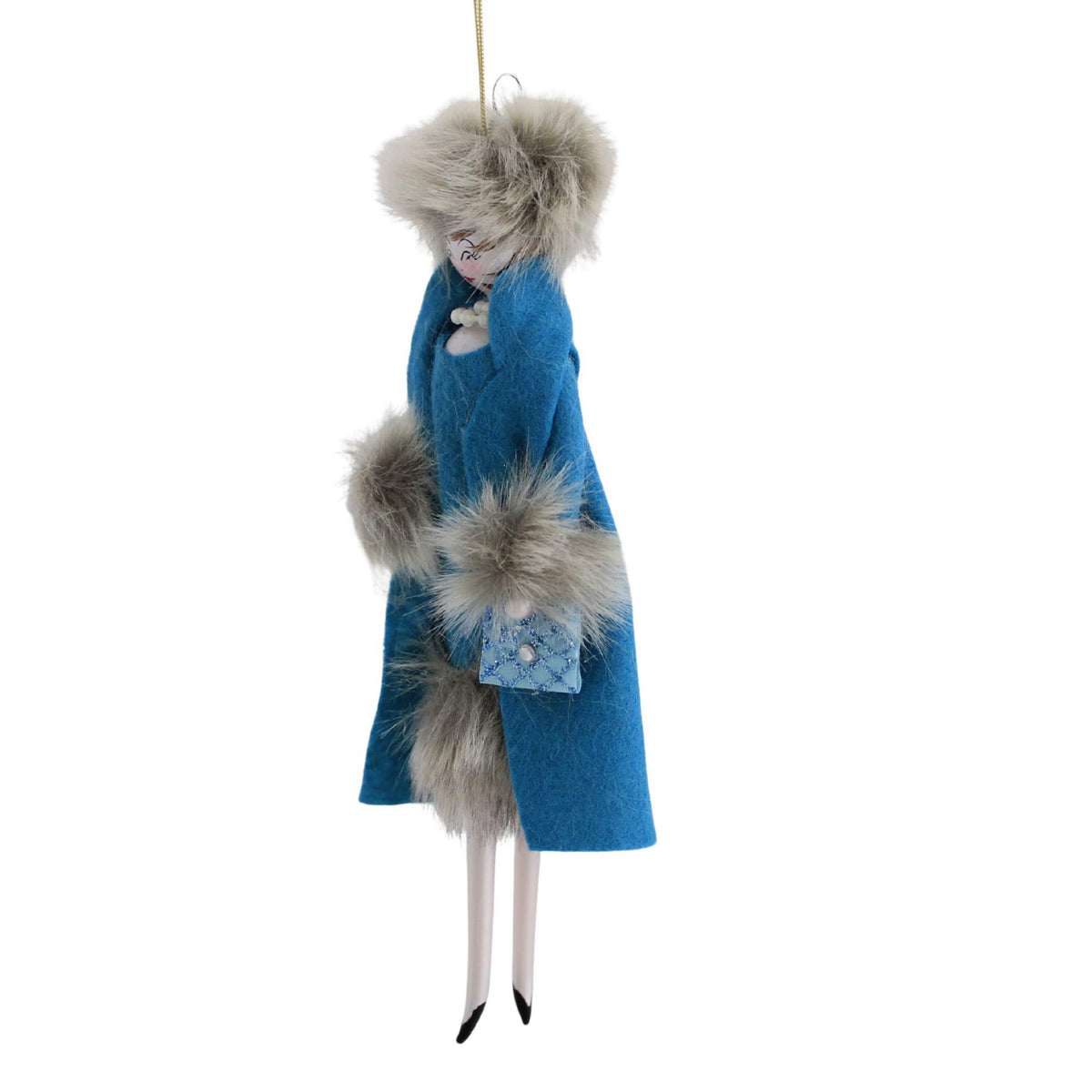 De Carlini Italian Ornaments Kate Helen In Blue Coat With Fur Trim - - SBKGifts.com