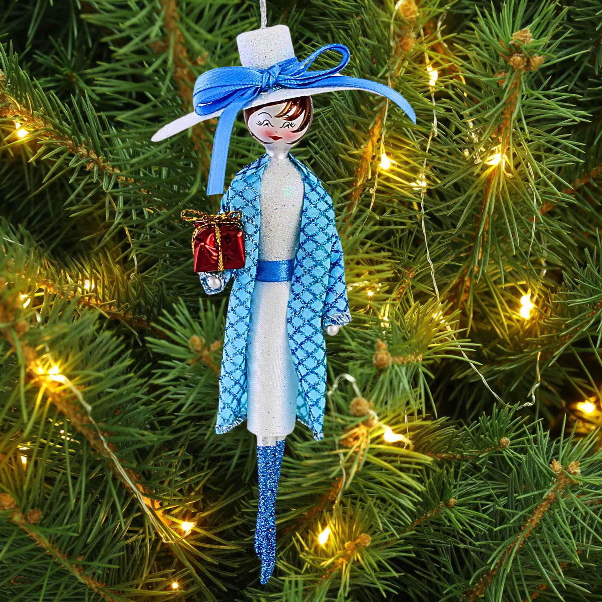 De Carlini Italian Ornaments Beatrix In Turquoise Coat - - SBKGifts.com