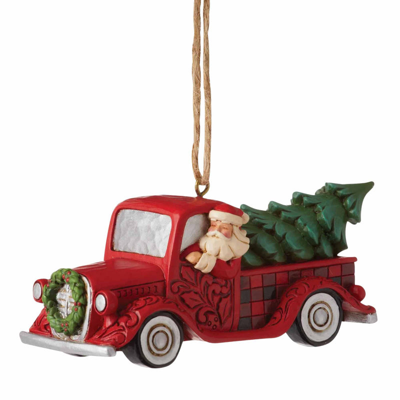 Jim Shore Santa In Plaid Red Truck - One Ornament 2.25 Inch, - Ornament Highland Glen 6012872 (Ene6012872)