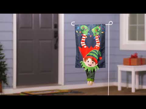 Evergreen Elf Kicking Garden Flag - - SBKGifts.com