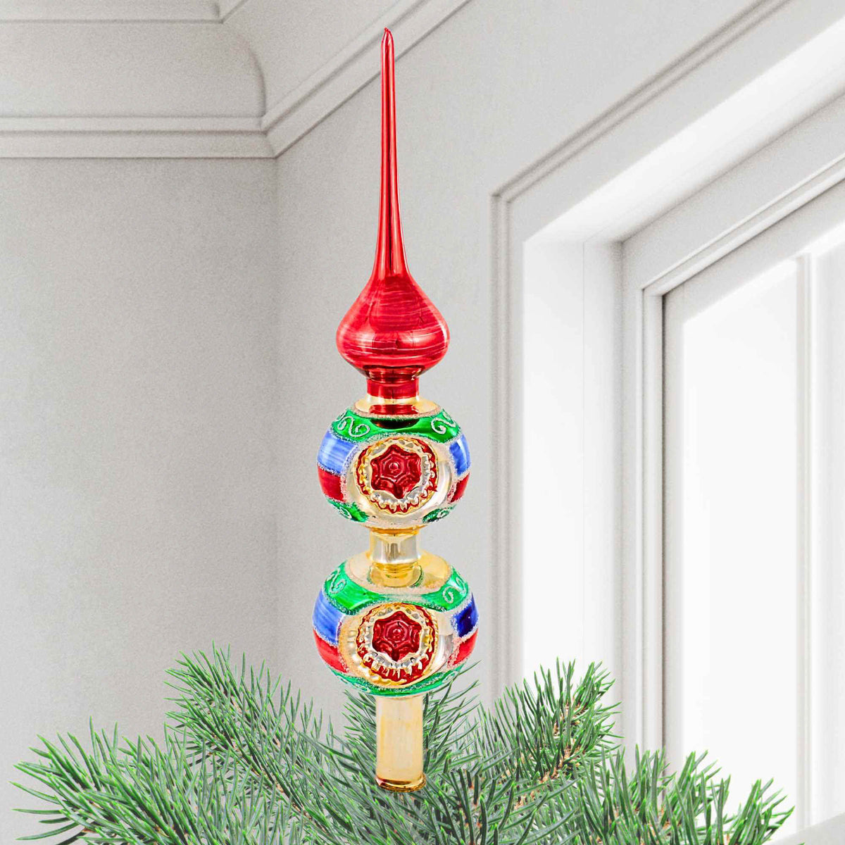 Merrymaking 13.00In Festive Merrymaking Tree Topper, Glass, Double Ball Reflector ...