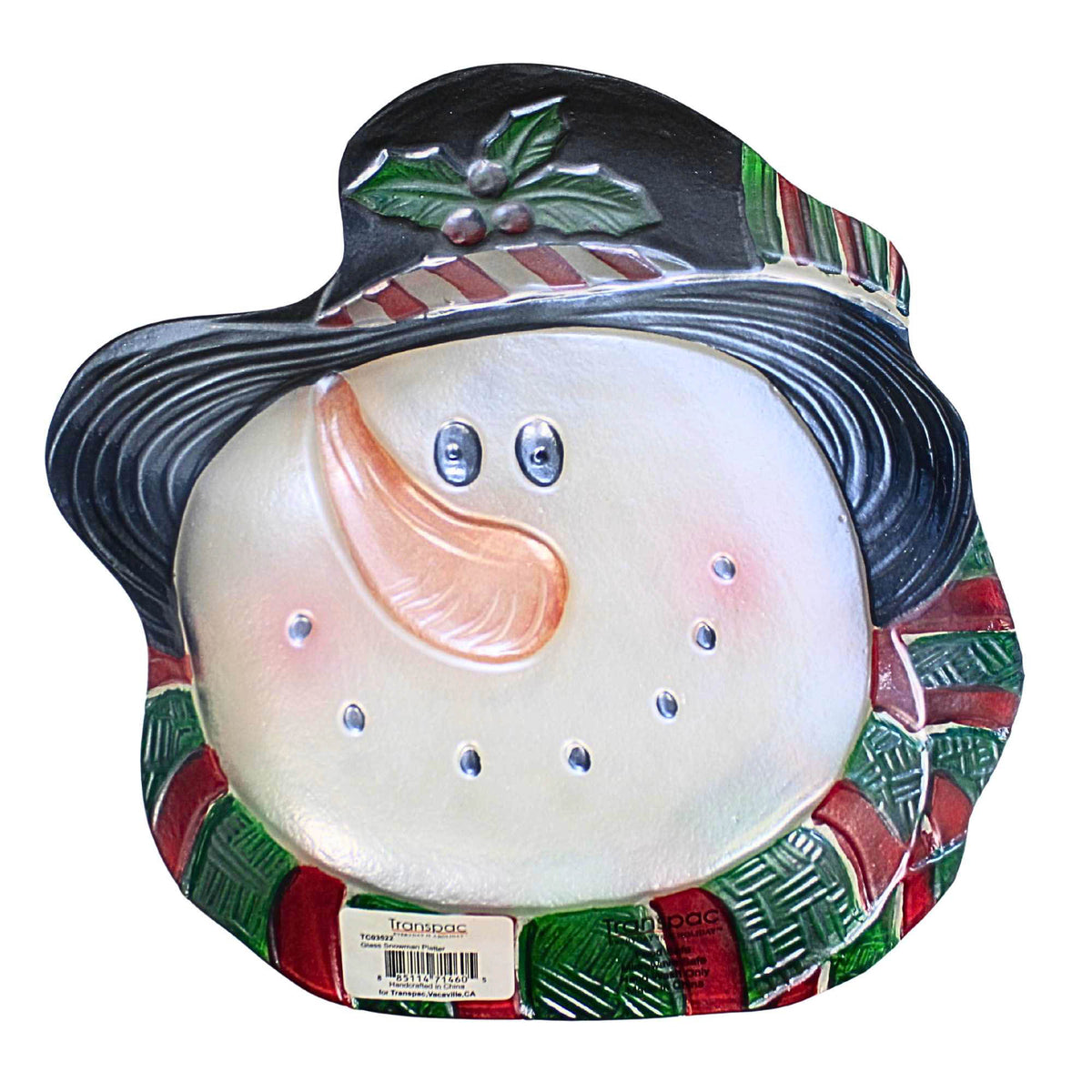 Transpac Glass Snowman Platter - - SBKGifts.com