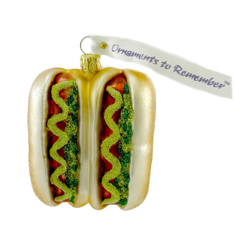 Ornaments To Remember Hot Dogs Blown Glass Food Bun Beef Coney Relish 29R2dog014 (10174)