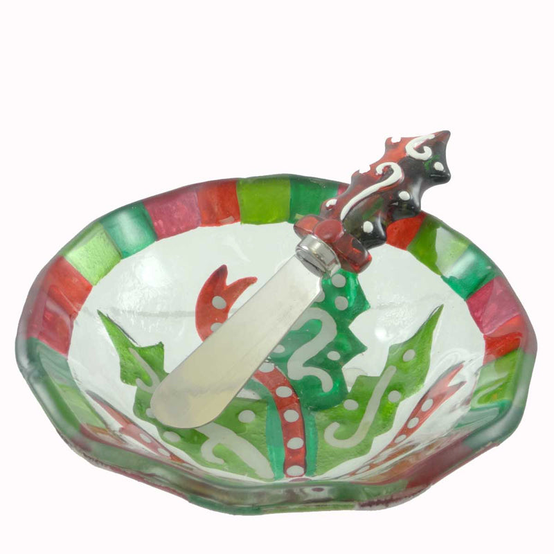 Tabletop Holly Bowl W/Spreader Glass/Metal Christmas Silvestri Holly 20082489 (11202)
