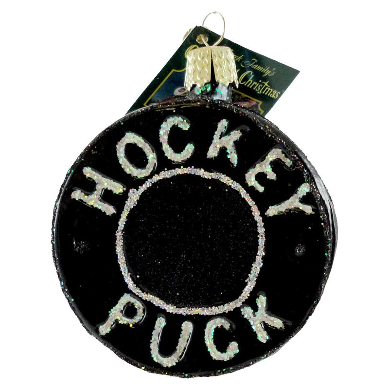 Old World Christmas Hockey Puck Glass Ornament Sport  44048 (11621)