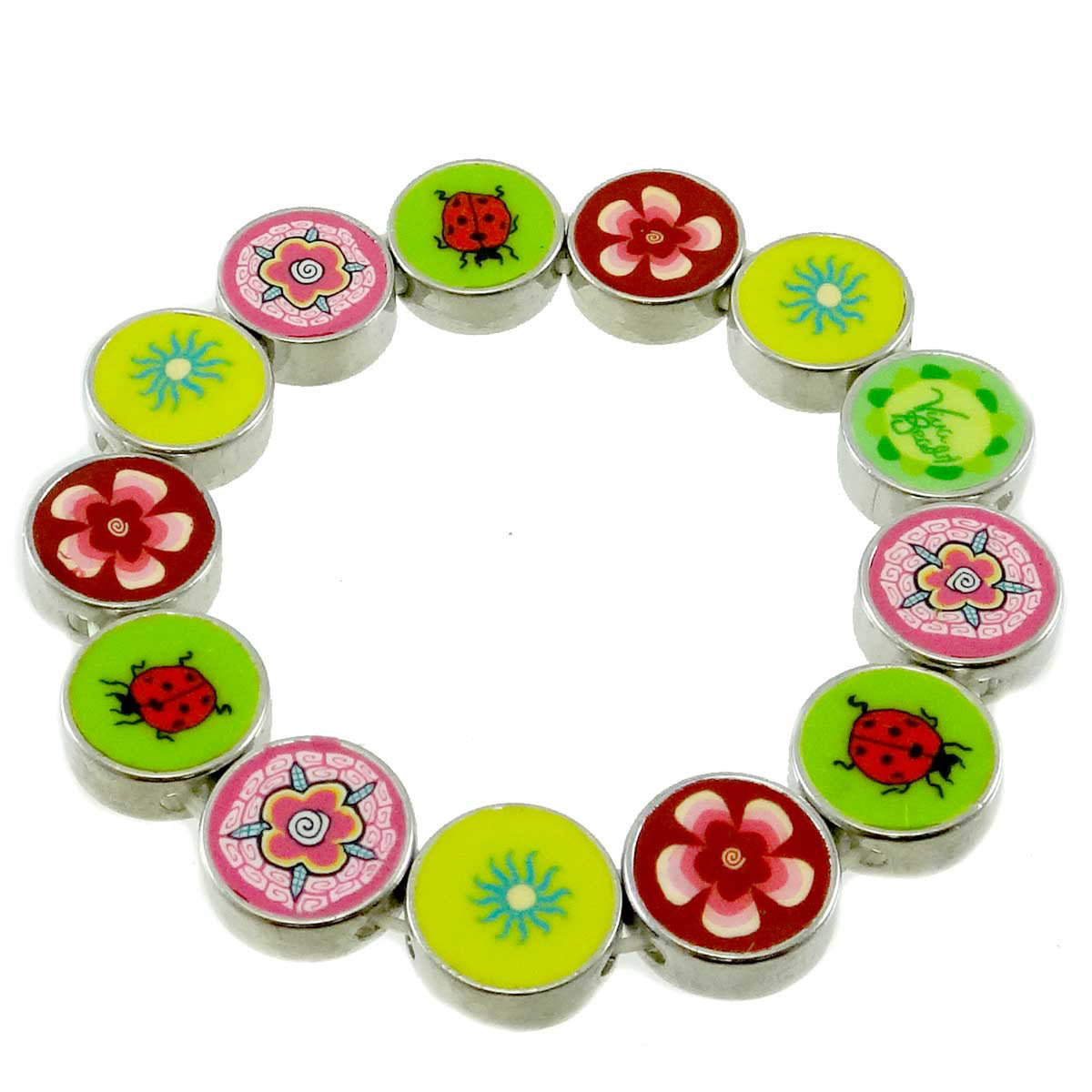 (11986) Diva Ladybugs Stretch Pebble Bracelet