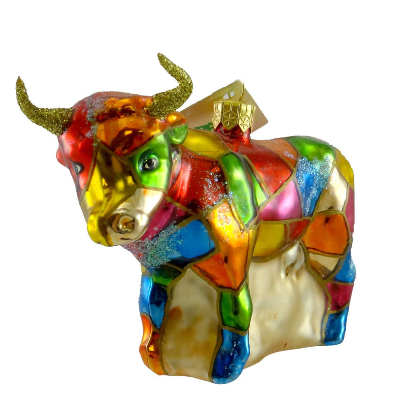 Holiday Ornament Patchwork Cow Glass Harlequin Farm Animal Ha104923n (13438)