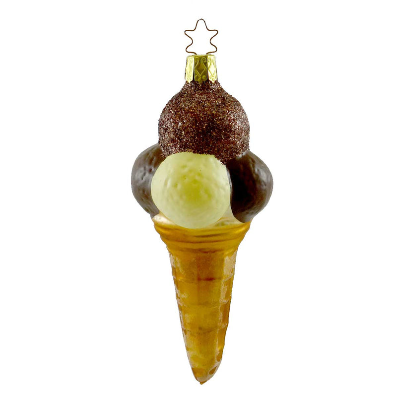 Inge Glas Chocolate/Vanilla Ice Cream Blown Glass Cone Ornament 68238 (13551)