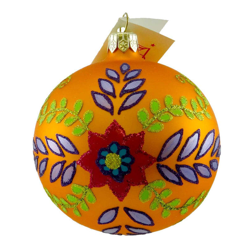Holiday Ornament Flower Vines Ball Blown Glass Ornament Ball Mod Floral V25065ac (13557)