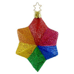 Inge Glas Fiesta Star Blown Glass Rainbow Ornament Glittered 113608 (19192)