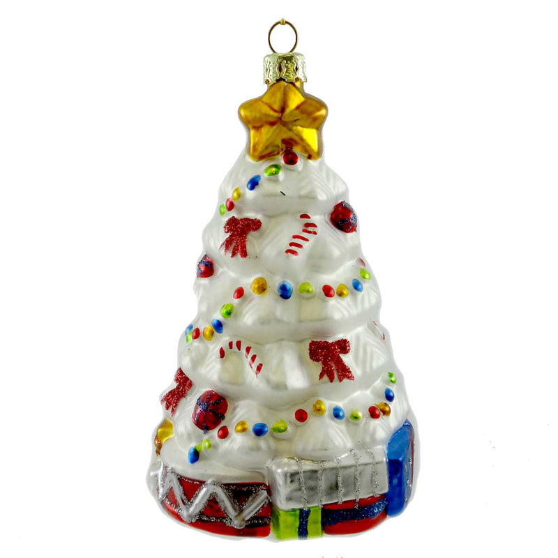 Holiday Ornament White Christmas Tree Blown Glass Candycane Presents Z54378 (19478)