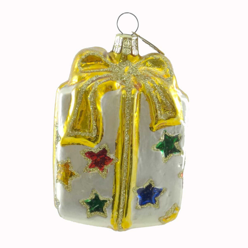 Holiday Ornament Package With Stars Blown Glass Christmas Gift Z9928 (19614)