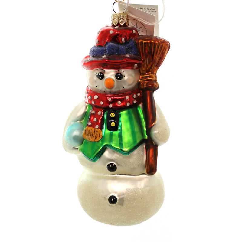 Christopher Radko Dressed To Chill Blown Glass Ornament Frosty Broom  Snowman (22052)