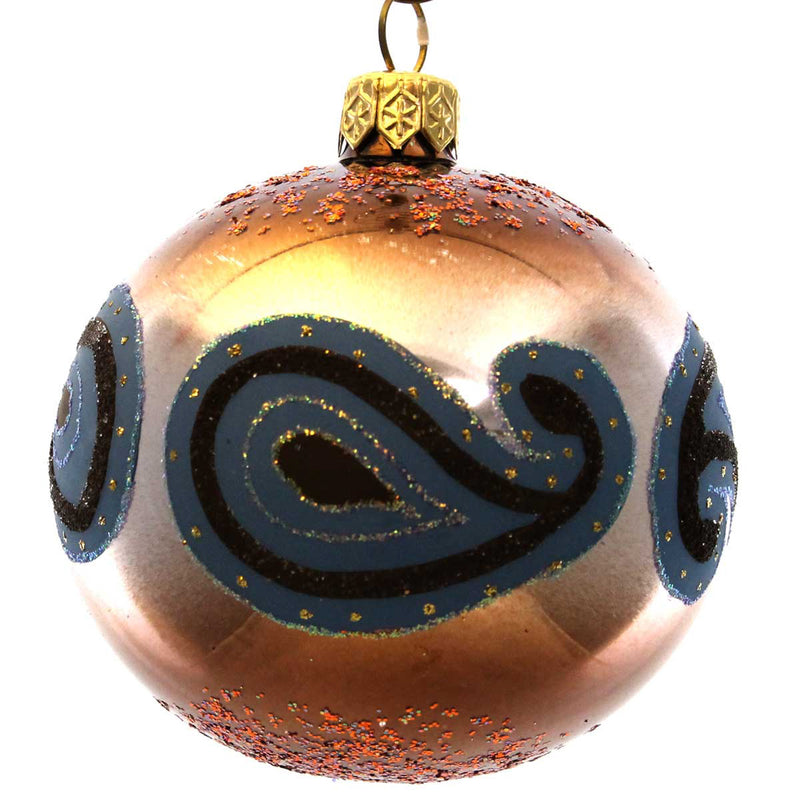 Holiday Ornament Amber With Blue Swirls Glass Christmas 60169 (22533)
