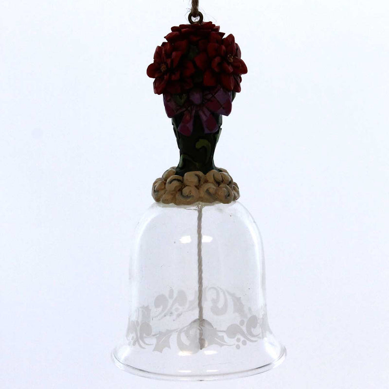 Jim Shore POINSETTIA GLASS BELL ORNAMENT Polyresin Christmas 4041129