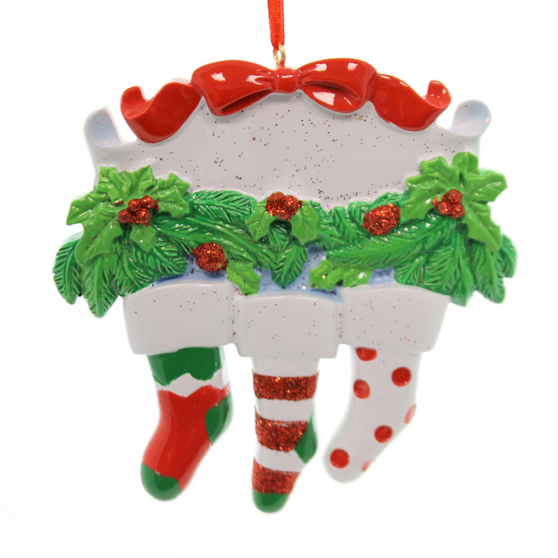Personalized Ornament THREE SOCK FAMILY WITH HOLLY Polyresin Christmas D1926