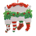 Personalized Ornament FOUR SOCK FAMILY WITH HOLLY Polyresin Christmas D1927