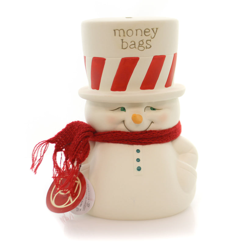 Bank Snowpinion Money Bags Porcelain Christmas Snowman Department 56 4051103 (26640)