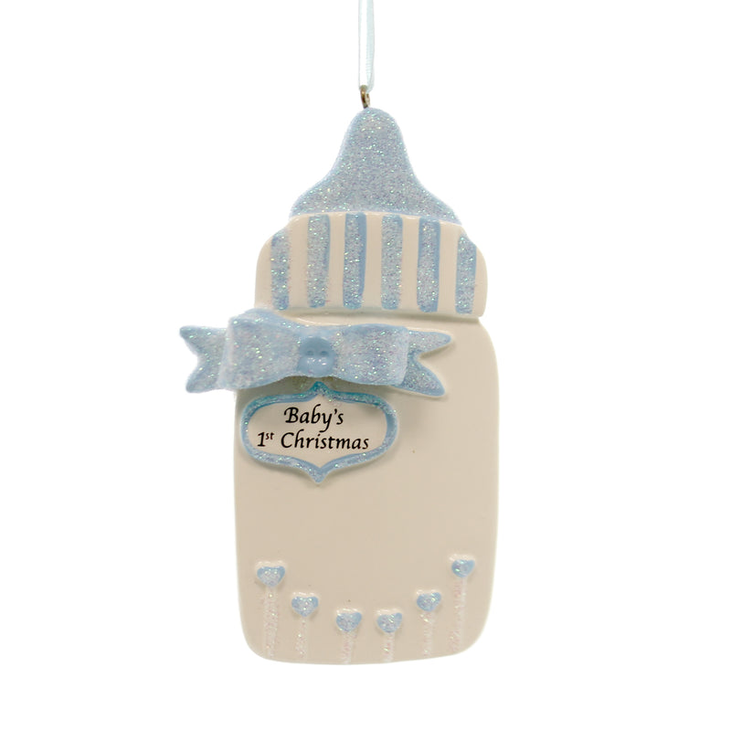Personalized Ornament Blue Baby Bottle Polyresin Boy First Christmas 942B (27477)