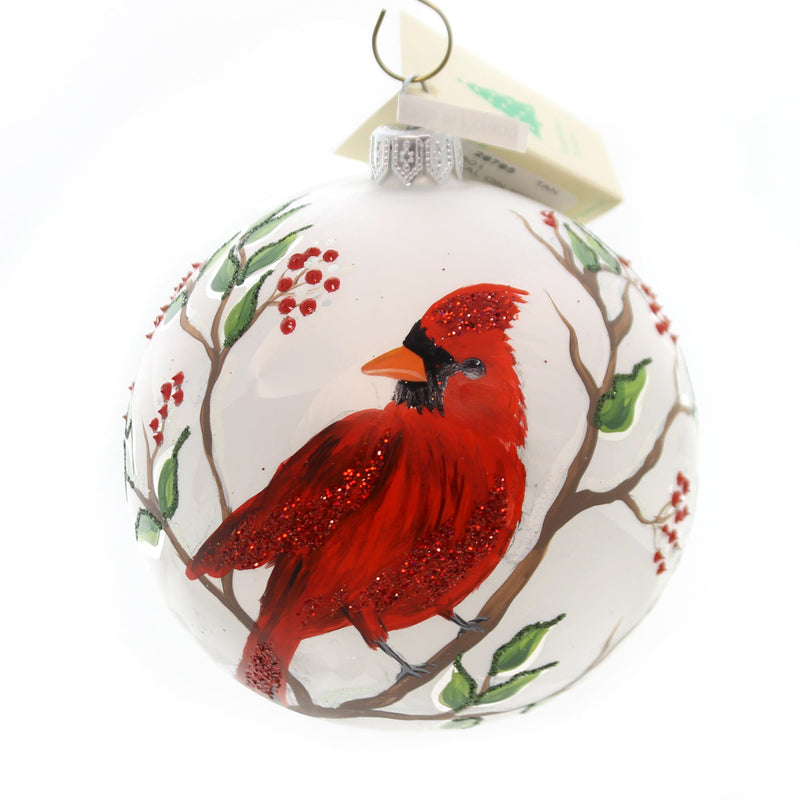 Tannebaum Treasures Cardinal On Icy White Ball Glass Ornament Red Bird Ha185801 (28785)