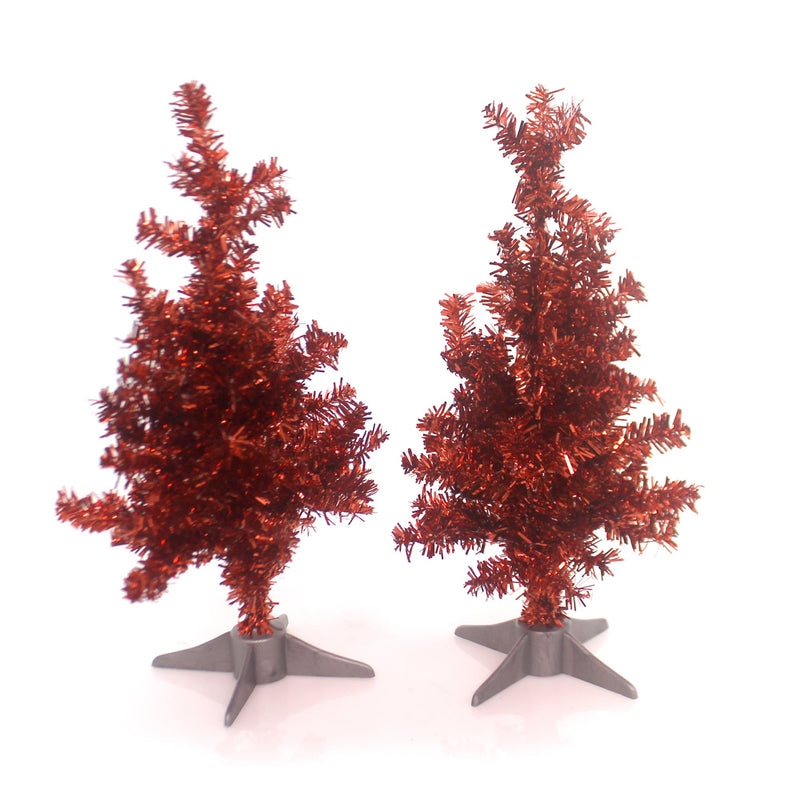 Christmas Red Tinsel Trees Set / 2 Wire Village Accessory 28867 (31262)