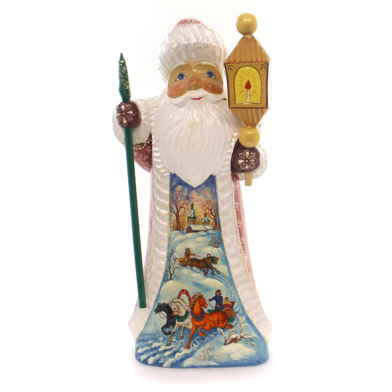 Christmas RUSSIAN SANTA & LANTERN Sleighride Craved Folkart Russian Lantern