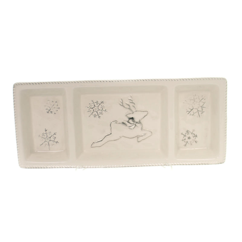 Tabletop Holiday Dance Sectional Plate Ceramic Reindeer Snowflakes 1763120 (34109)
