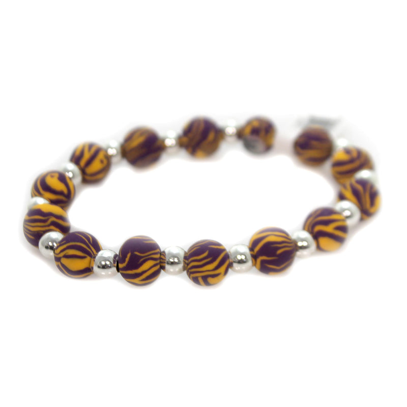 Jewelry Purple & Gold Classic Silverball Bracelet Silver & Clay Beads 07664071 (35068)