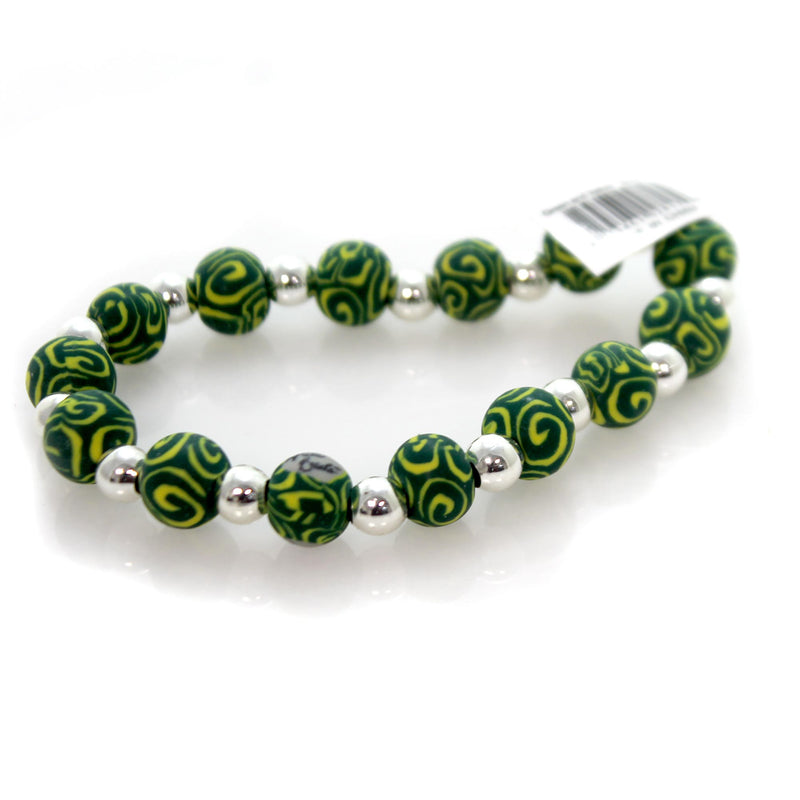 Jewelry Green & Yellow Classic Silverball Bracelet Clay & Silver Bead 07664088 (35069)