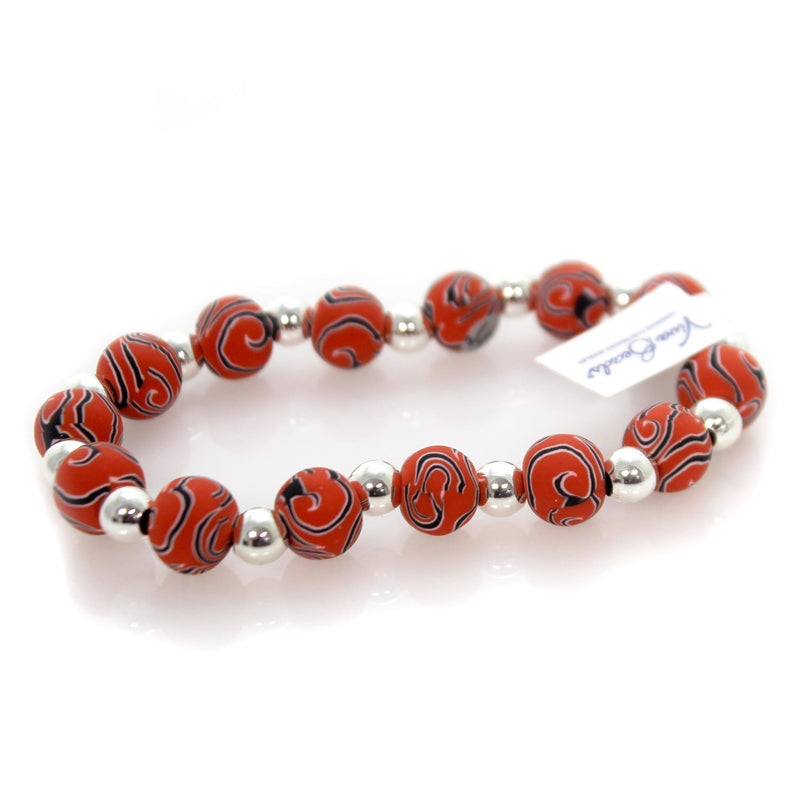 (35075) Jewelry Red & Black Classic Silverball Bracelet, 7.25 Inch, Wrist 07664074