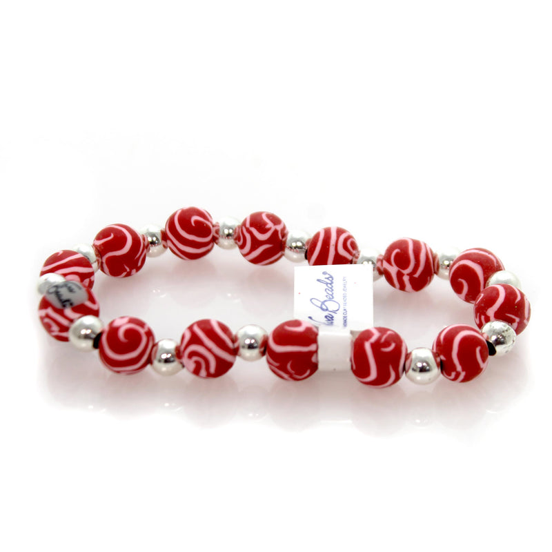 Jewelry Red & White Classic Silverball Bracelet Clay Wrist 07664081 (35076)