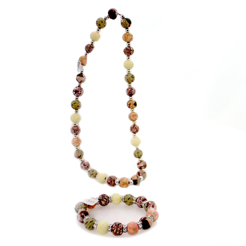 Jewelry Chunky Necklace/Bracelet Set New Harvest Stone 12 Mm Stretch 4601023 (35084)