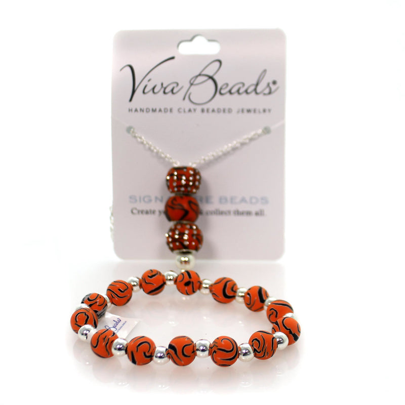 Jewelry Orange/Black Swirl Set Clay Necklace Bracelet Stretch 07660085S (35097)