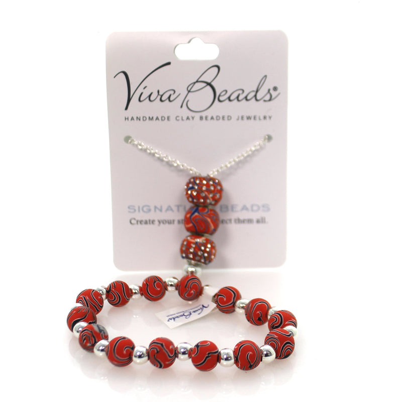 Jewelry Red/Black Necklace/Bracelet Clay Stretch Handmade Clay 07660074S (35101)