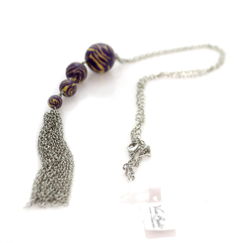 Jewelry Four Bead Swirl Necklace Clay Purple Gold Clay 07660171 (35102)