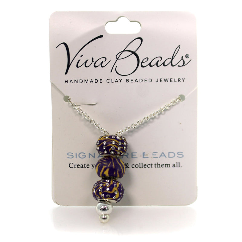 (35109) Jewelry Purple/Gold Swirl Bead Necklace, 24.00 Inch, Handmade Clay Beads 07660071