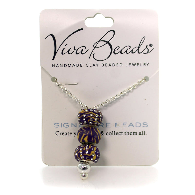 Jewelry Purple/Gold Swirl Bead Necklace Clay Handmade Clay Beads 07660071 (35109)