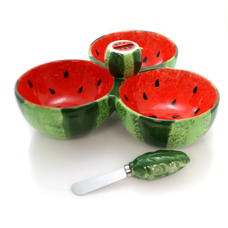 Tabletop Watermelon Relish Dish Ceramic Three Sections Spreader 9732749 (36257)