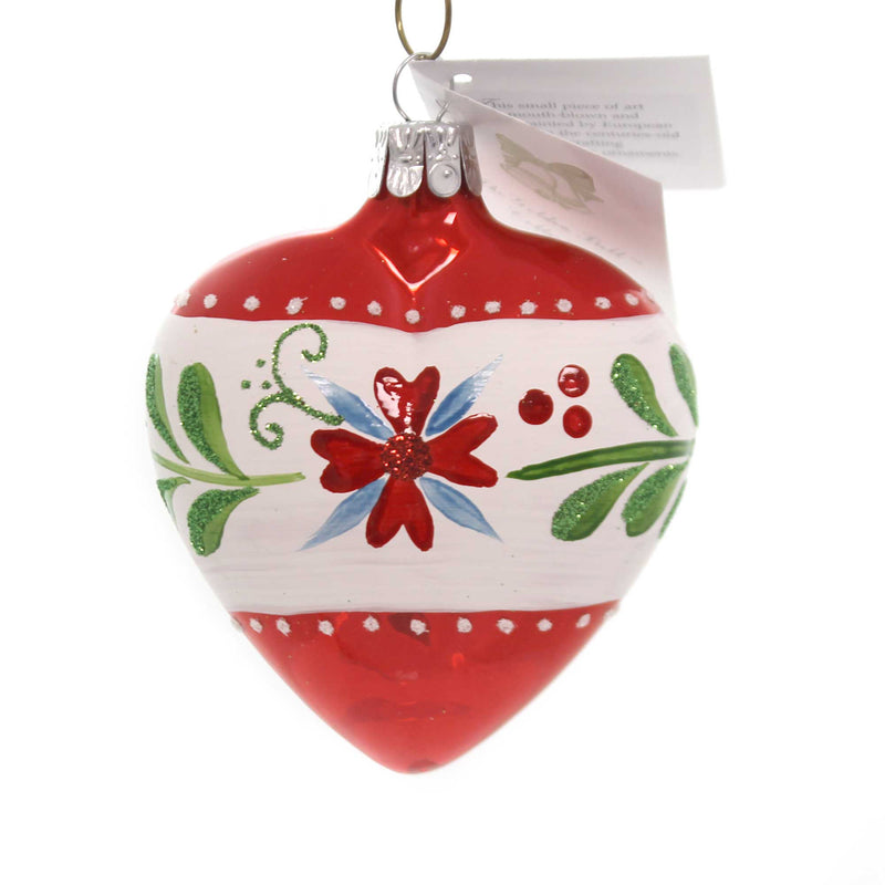 Red/White Heart - 3.25 Inch, Glass - Hand Painted Hr157 (38588)