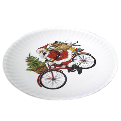 Tabletop Santa On Bike Plate - - SBKGifts.com