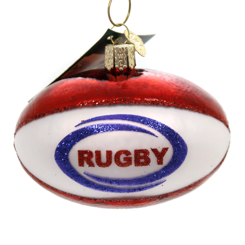 Old World Christmas Rugby Ball Glass Ornament Sports Football Soccer 44128 (39125)