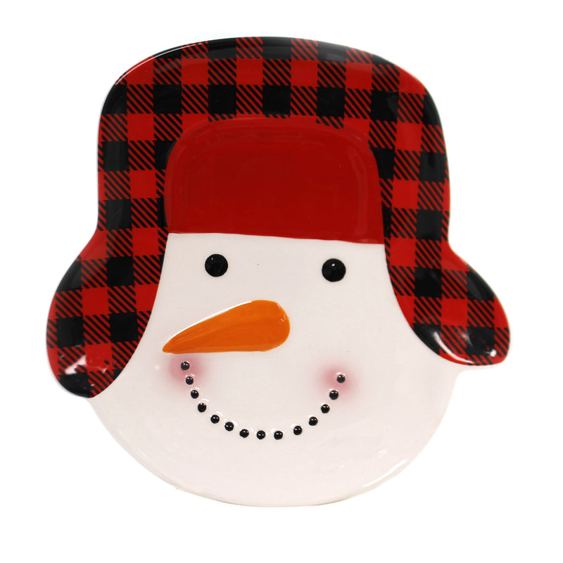 Tabletop Snowman Head Shaped Plate Ceramic Red Black Check Hat 187197 (39176)