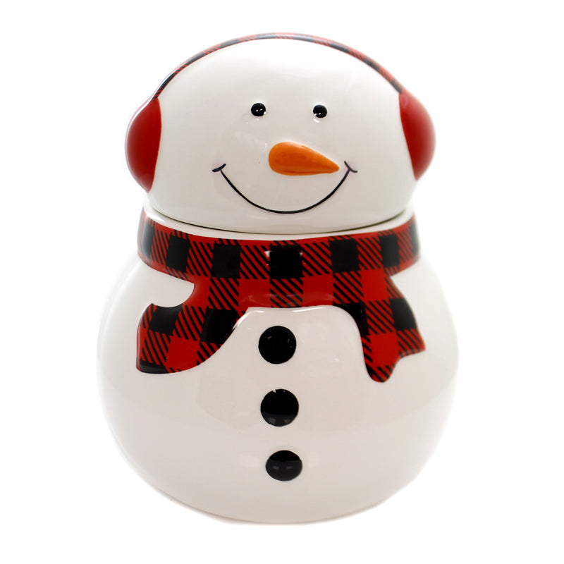 Tabletop Buffalo Snowman Cookie Jar Ceramic Plaid Earmuffs 187181 (39206)