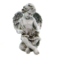 (40222) Home & Garden Cherub With Kitten, 11.75 Inch, Garden Yard Decor 60426