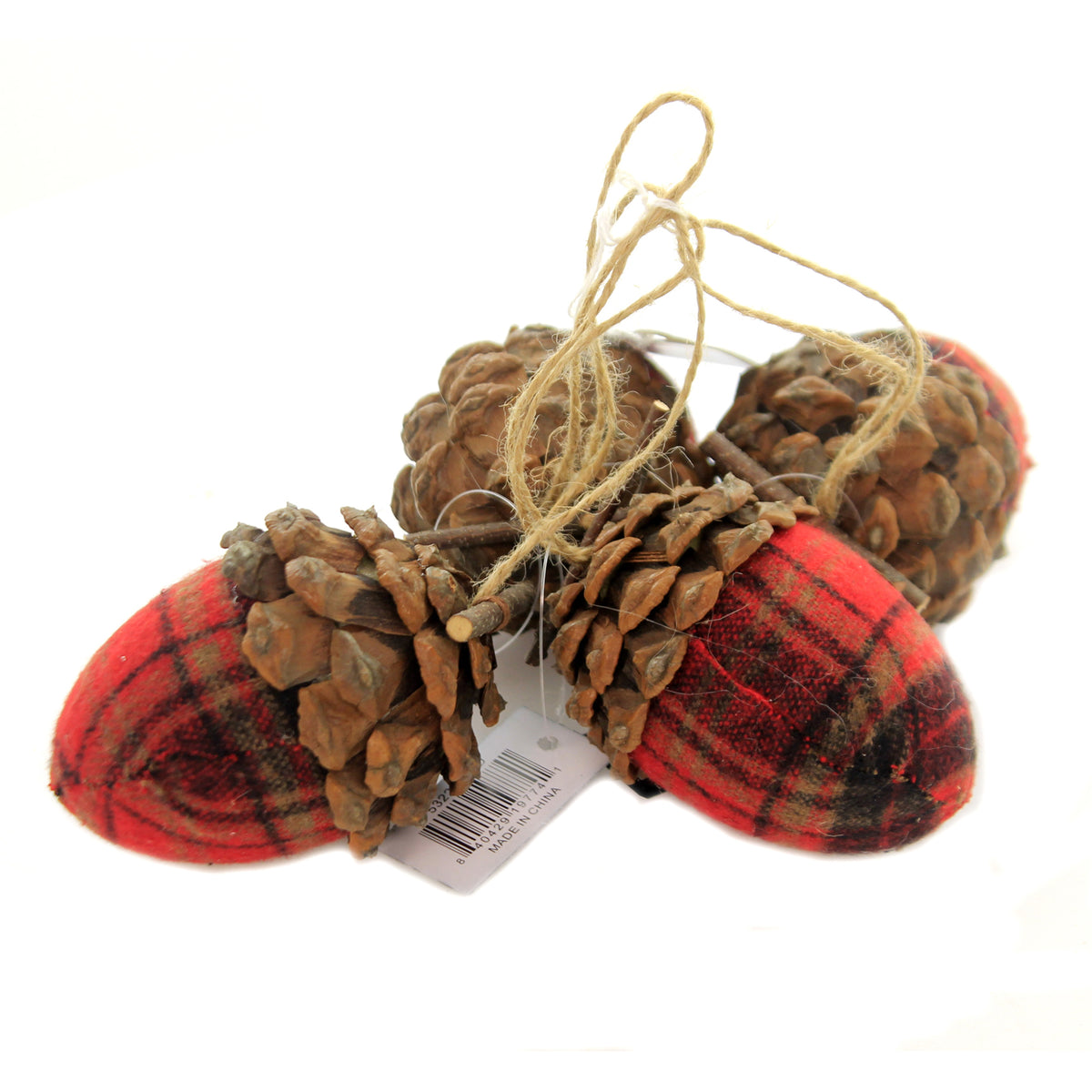 Holiday Ornaments Red Plaid Acorn W/Pincone Top - - SBKGifts.com